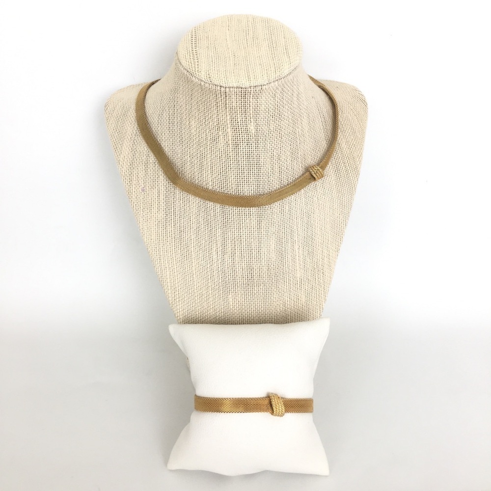 Vintage Signed Napier Gold Mesh Necklace & Bracelet Coord Set Old Estate Jewelry